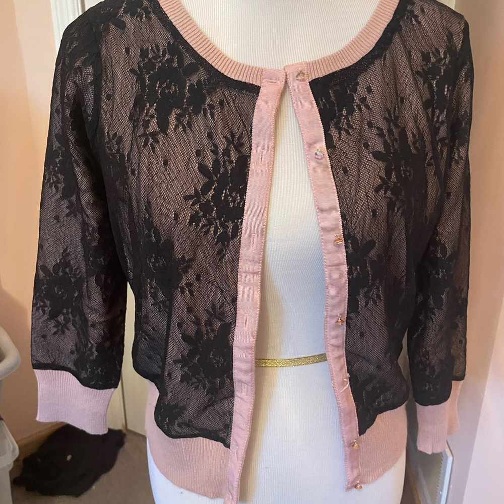 Nine West lace and rhinestone cardigan